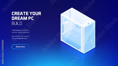 Custom computer case for gaming or workstation, custom building store, colorful glass pc case