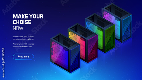 Custom computer case for gaming or workstation, custom building store, colorful glass pc case