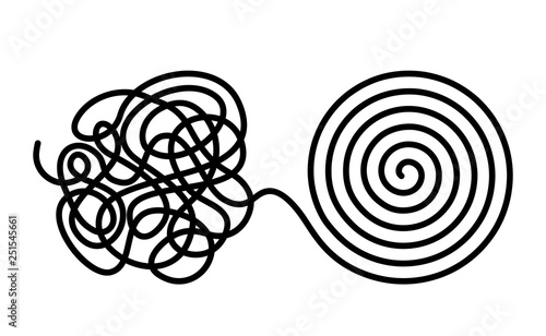 Chaos and disorder turns into a formed even tangle with one line. Chaos and order theory. flat vector illustration isolated
