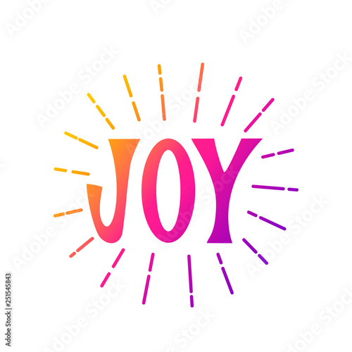 Hand lettering of the word JOY with sunburst rays. flat vector illustration isolated