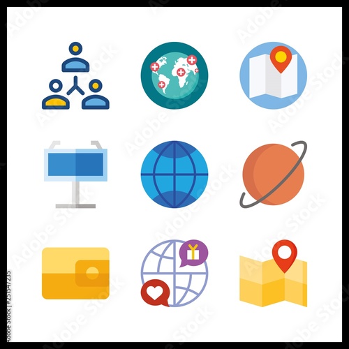 9 world icon. Vector illustration world set. map and planet icons for world works