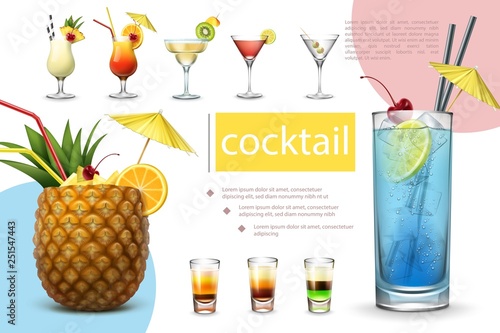 Realistic Summer Cocktails Collection