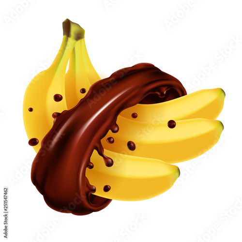 Realistic banana in chocolate splash