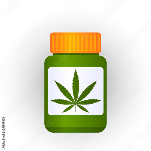 medical marijuana prescription drug cannabis pills and drug packaging. cannabis leaf. concept of legalization and treatment of marijuana. vector illustration