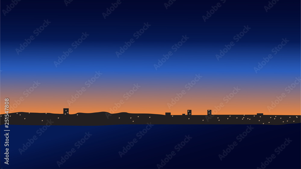 Fototapeta premium Vector ilustration with sea lanscape at sunset