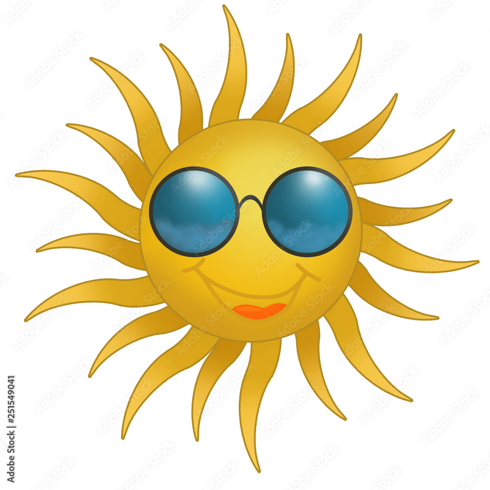 sun in glasses smiles, illustration of the sun