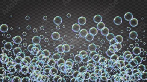 Soap bubble. Detergent bath foam and suds for bathtub. Shampoo.