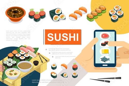Isometric Japanese Food Composition