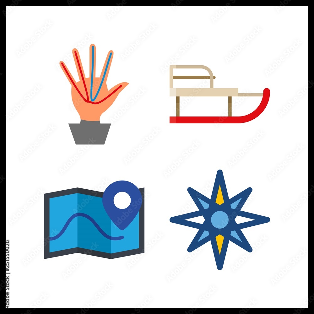 4 north icon. Vector illustration north set. map and sleigh icons for north works 4 north icon. Vector illustration north set. map and sleigh icons for north works