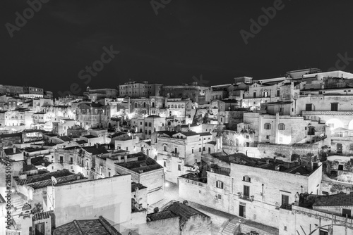 Sassi di Matera at night. European Capital of Culture. Black and White © Nicola Simeoni