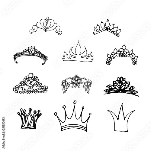 Hand drawn doodle set of crowns.Perfect for invitation