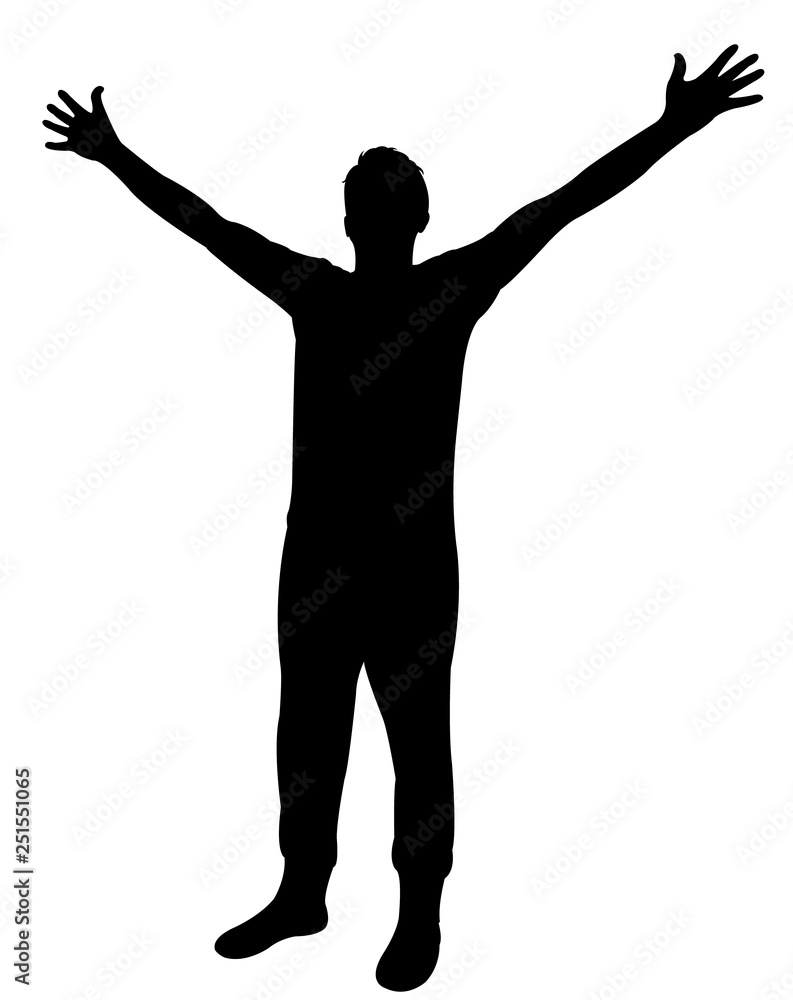  a man raising arms, silhouette vector