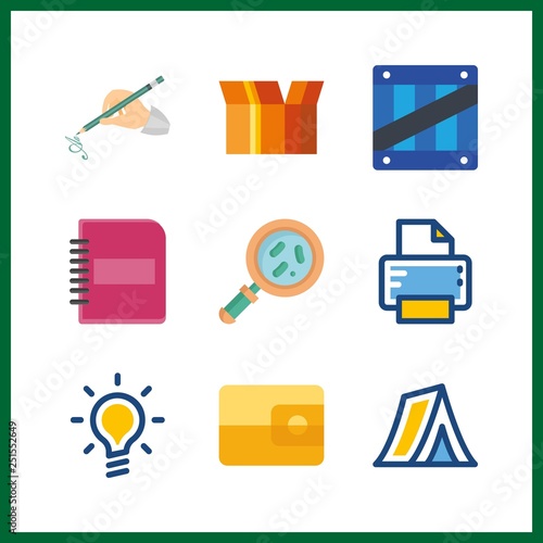 9 paper icon. Vector illustration paper set. packaging and tent icons for paper works