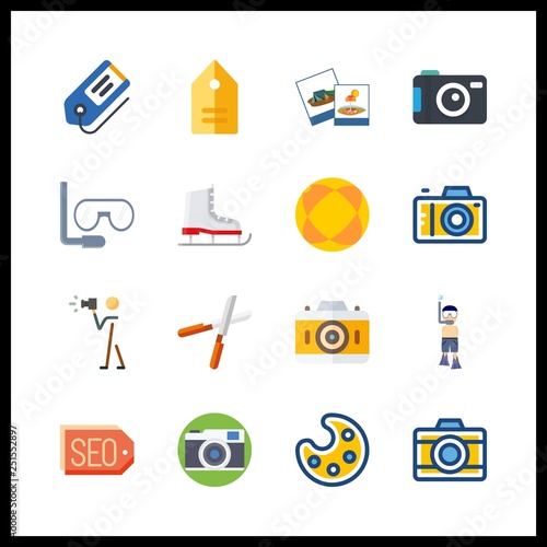 16 hobby icon. Vector illustration hobby set. aqualung and pruners icons for hobby works