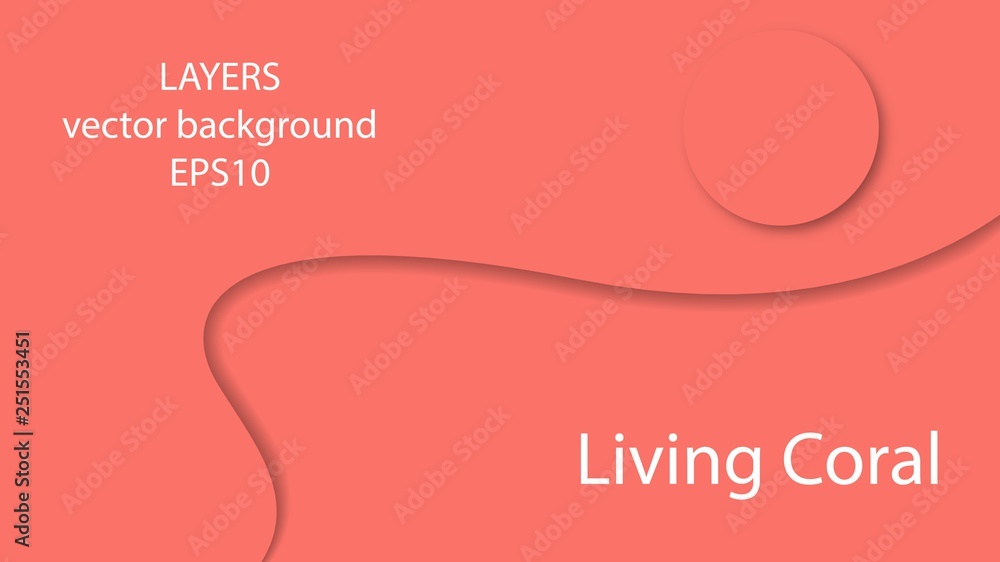 Living coral trendy color abstract layers vector background.