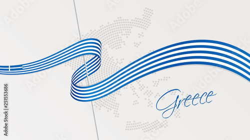 Wavy national flag and radial dotted halftone map of Greece