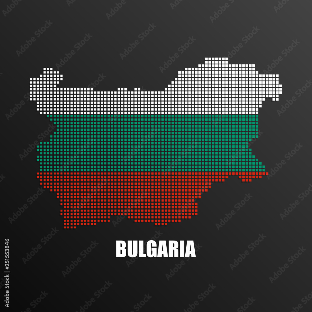 Pixelated map of Bulgaria with national flag