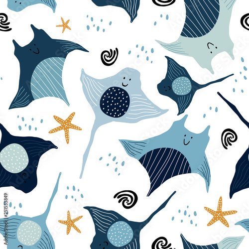 Seamless pattern with creative skates . Creative undersea childish texture. Great for fabric, textile Vector Illustration