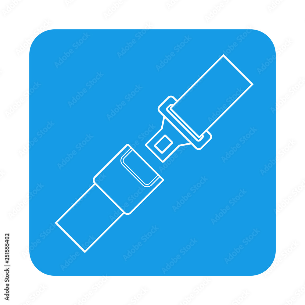 Icono plano lineal cinturón de seguridad en cuadrado color azul Icono plano lineal cinturón de seguridad en cuadrado color azul