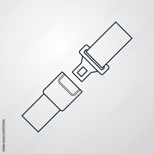 Icono plano lineal cinturón de seguridad en fondo gris