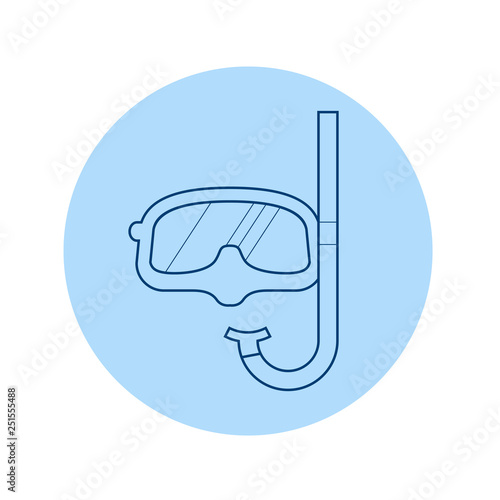 Icono plano lineal gafas de buceo en círculo color azul