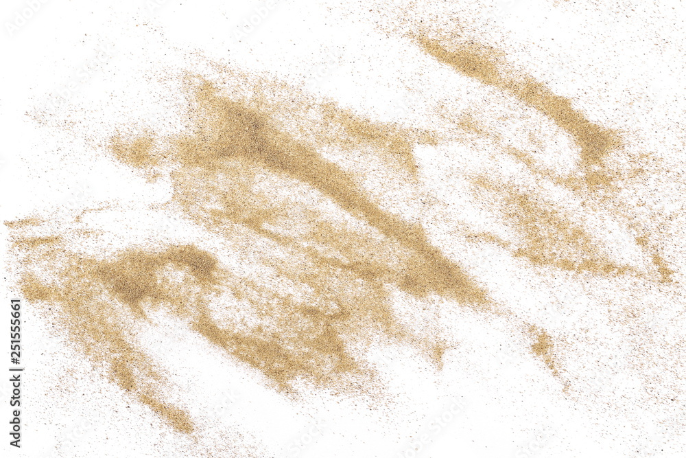 Sand pile, desert dune isolated on white background and texture, with clipping path, top view Sand pile, desert dune isolated on white background and texture, with clipping path, top view