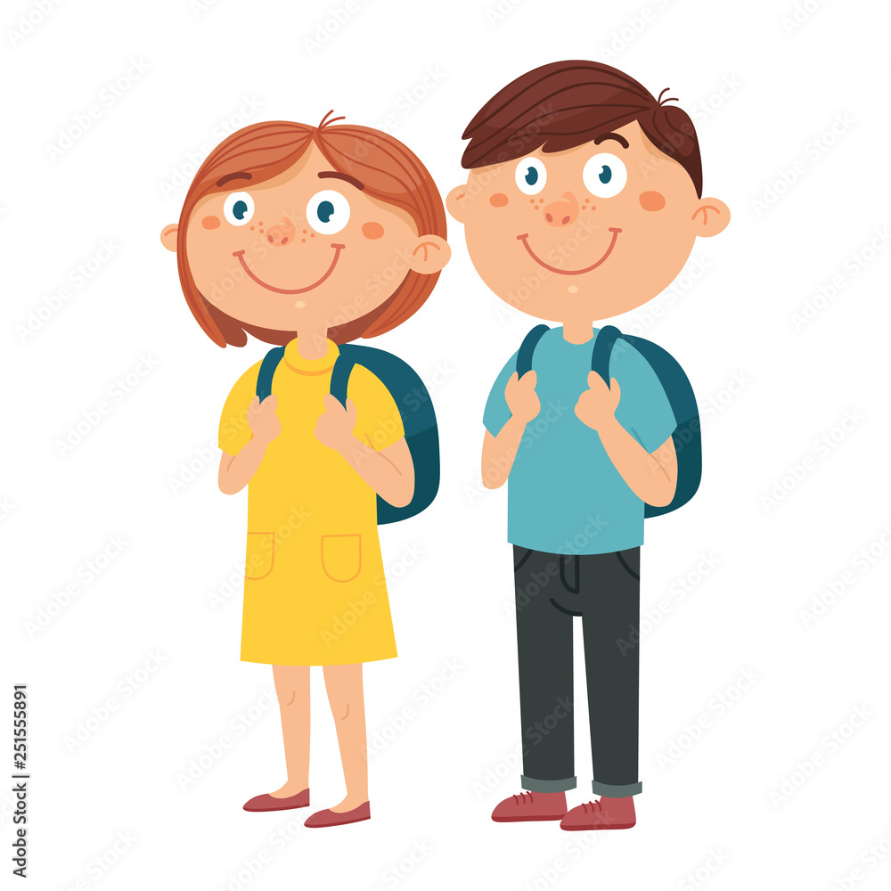 Schoolgirl and schoolboy with backpack.Teenager students Schoolgirl and schoolboy with backpack.Teenager students