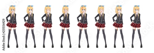 Anime manga student girl in blazer and red skirt