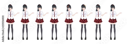 Anime manga schoolgirl plaid red skirt tie pattern