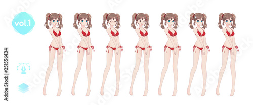 Anime manga girl. In a summer bikini swimsuit