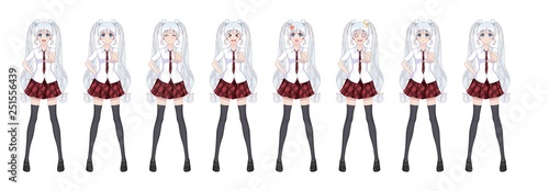 Anime manga schoolgirl plaid red skirt tie pattern