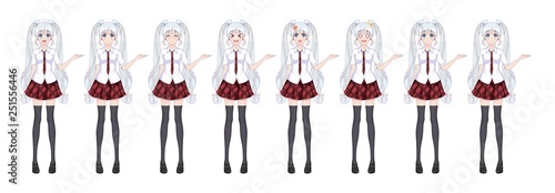 Anime manga schoolgirl plaid red skirt tie pattern