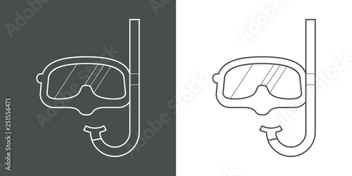 Icono plano lineal gafas de buceo en gris y blanco