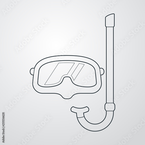 Icono plano lineal gafas de buceo y esnórquel en fondo gris