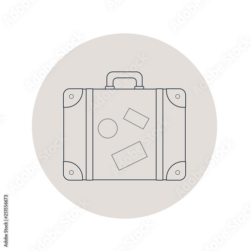 Icono plano lineal maleta en círculo color gris
