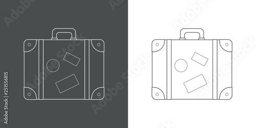 Icono plano lineal maleta en gris y blanco