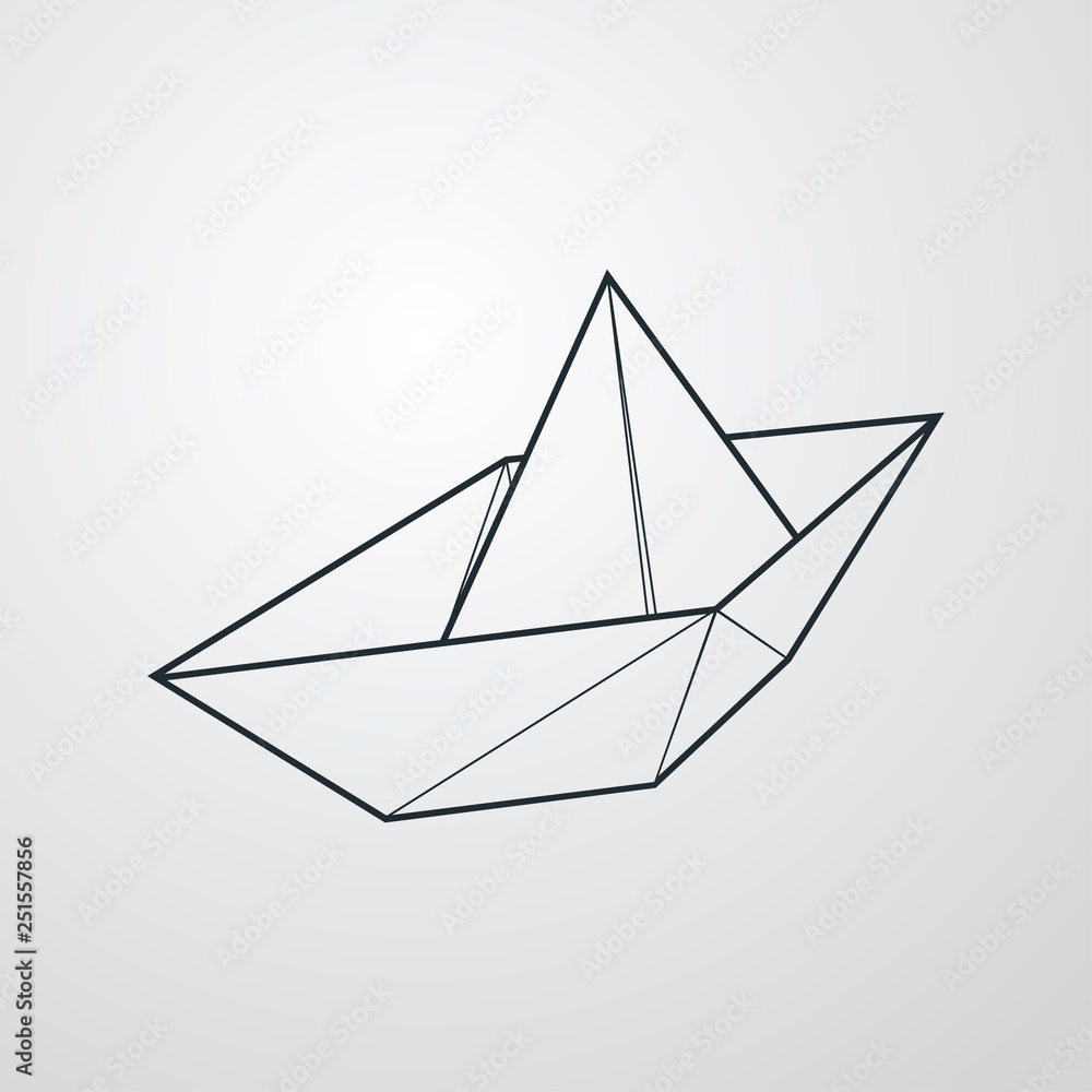 Icono plano lineal barco de papel en fondo gris Icono plano lineal barco de papel en fondo gris