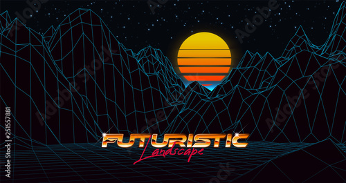 Abstract synthwave background completed in retro style.