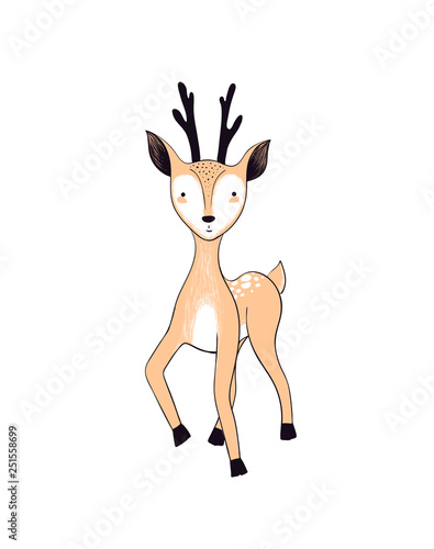 Cute baby deer. Isolated illustration forest animal. Fawn