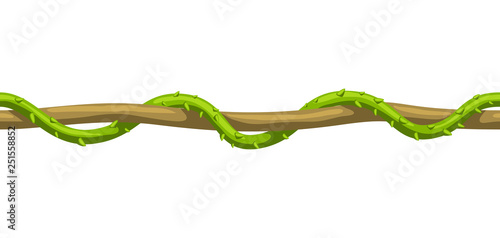 Twisted wild liana branch seamless pattern. Jungle vines plant.