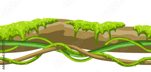 Twisted wild liana branch seamless pattern. Jungle vines plant.