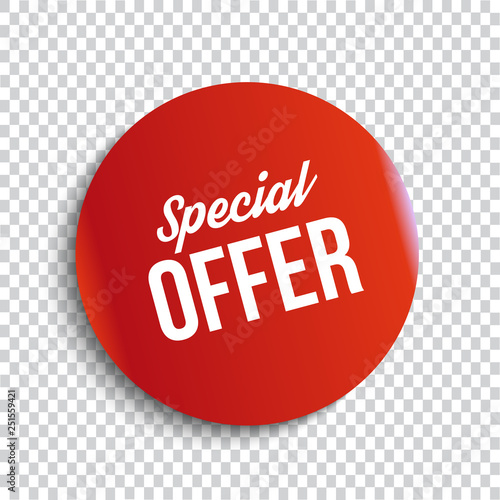 Red special offer banner with shadow on transparent background. Can be used with any background. Vector illustration.