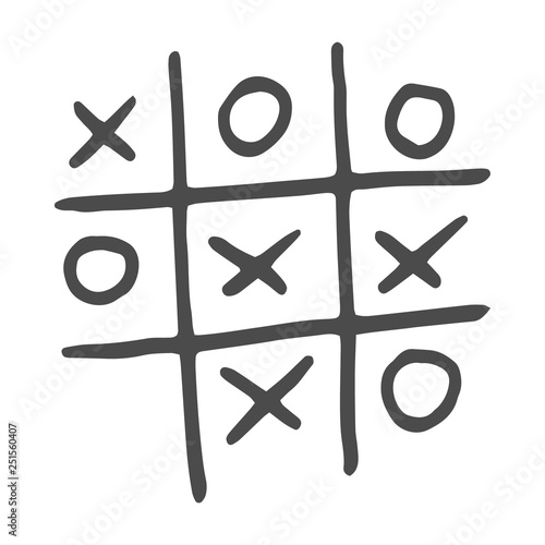 Hand-drawn tic tac toe game. Vector illustration isolated on white background.
