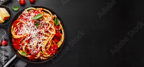 Italian pasta with tomato sauce and cheese