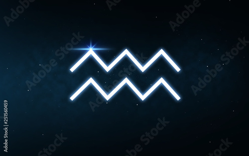 astrology and horoscope - aquarius sign of zodiac over dark night sky and stars background