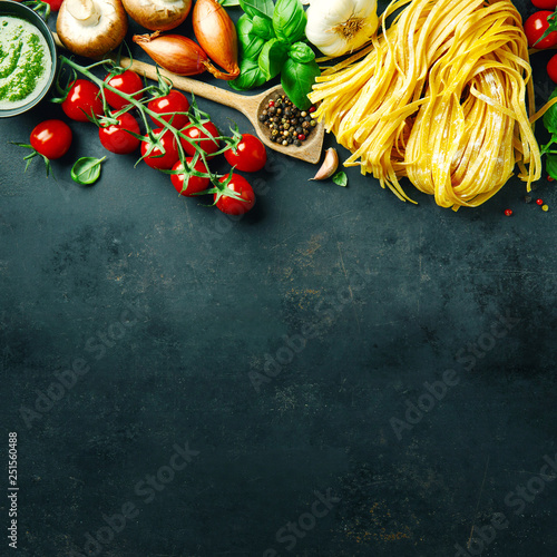 Italian food background on dark
