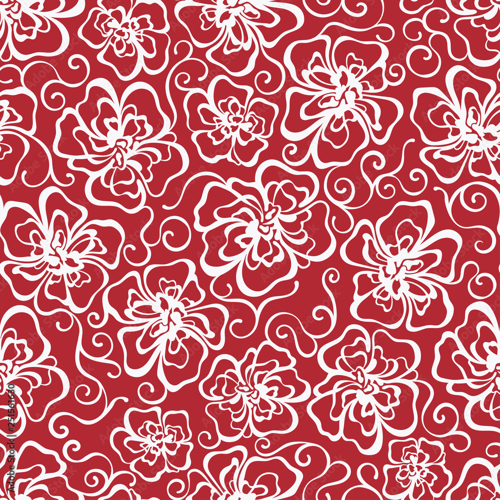   Silhouette decorative flower, curl and swirl seamless pattern. Vector illustration.