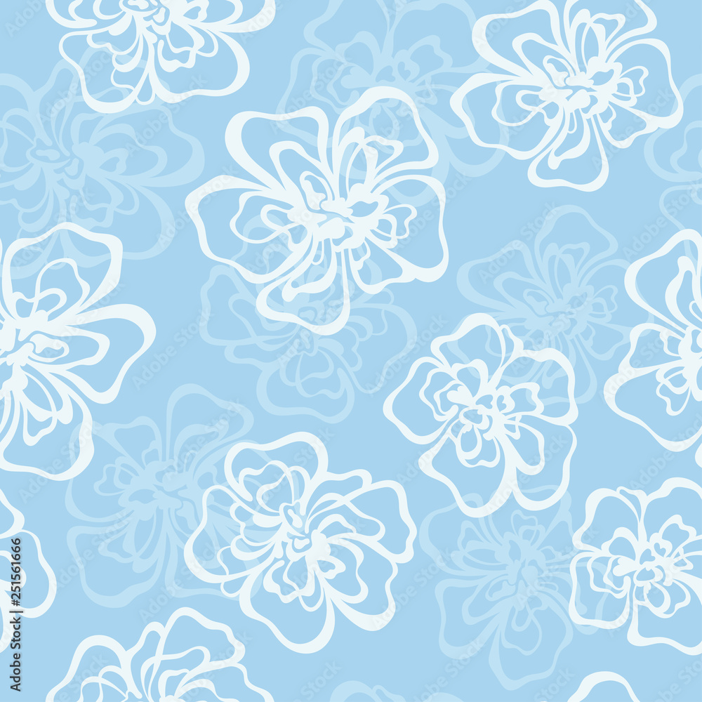   Silhouette decorative flower, curl and swirl seamless pattern. Vector illustration.