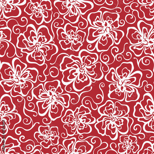   Silhouette decorative flower  curl and swirl seamless pattern. Vector illustration.