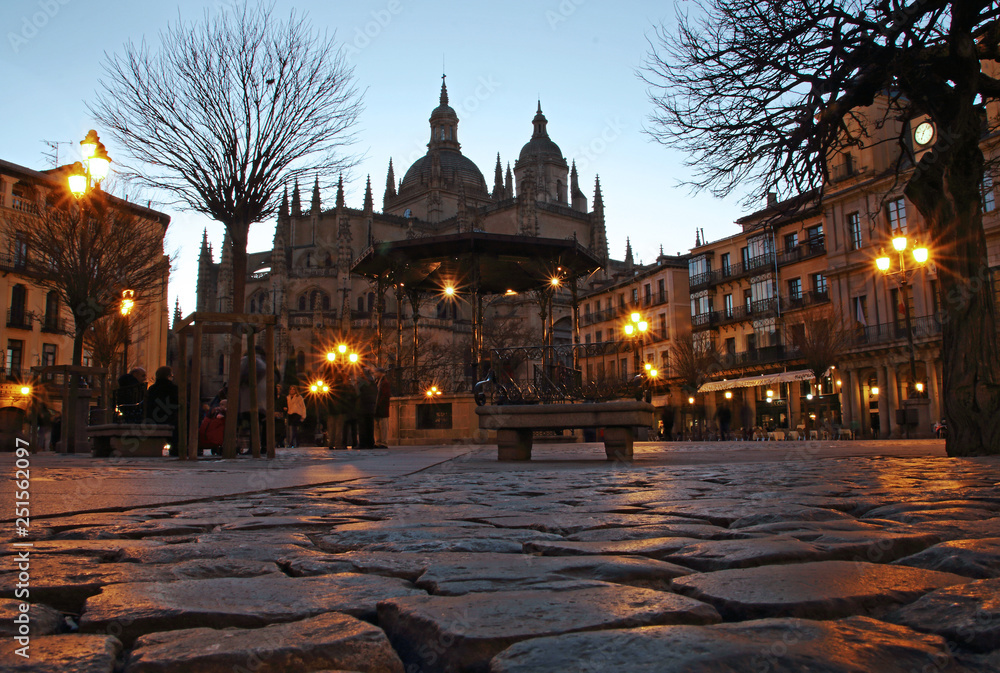 Old main square at nightfall in Spanish city